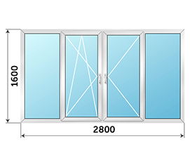 Холодное окно на лоджию распашное NEWTEC 2800x1600