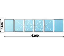 Холодное балконное окно распашное Provedal 6200x1400