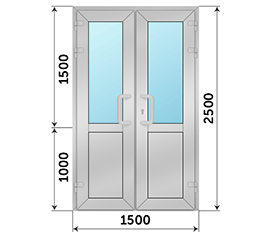 Двухстворчатая дверь со стеклом NEWTEC 1500x2500