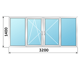 Холодное окно на балкон распашное NEWTEC 3200x1400
