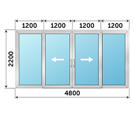 Четырехстворчатая дверь остекленная ALUMARK 4800x2200