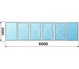 Холодное окно на балкон распашное Provedal 6000x1600