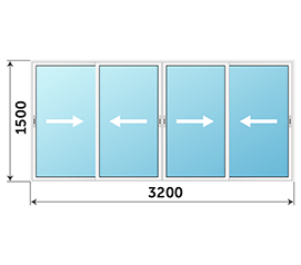 Четырехстворчатое окно ALUMARK 3200x1500