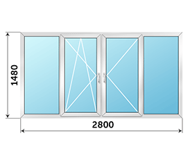 Холодное окно на лоджию распашное ALUTECH 2800x1480