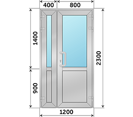 Полуторная дверь со стеклом ALUMARK 1200x2300